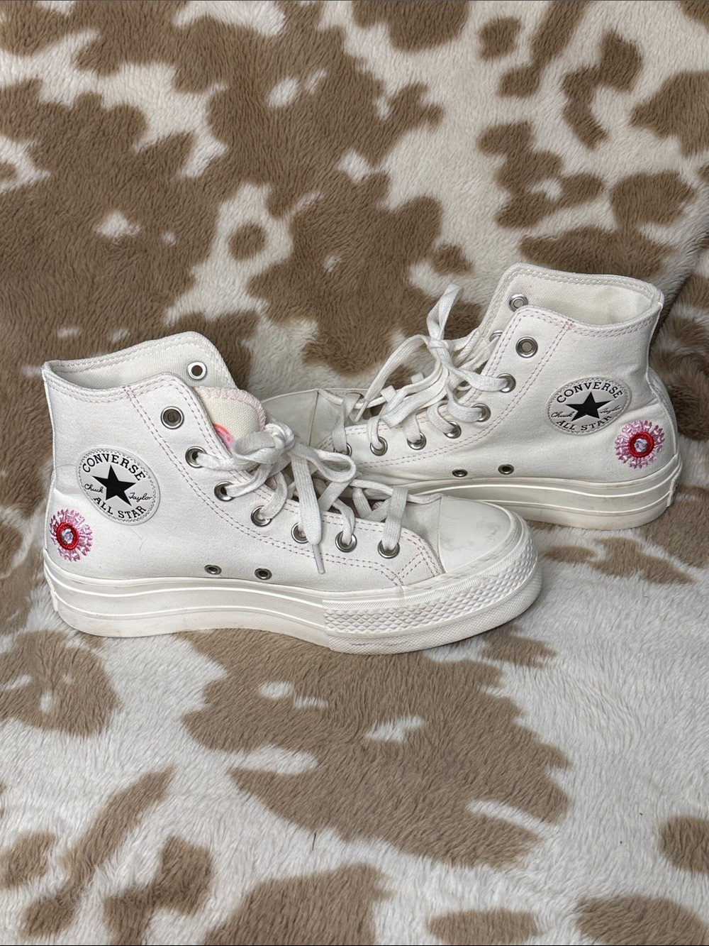 Converse High Top Sneakers - White with Pink Accent